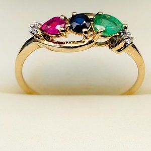 Emerald, Ruby & Sapphire Gold Ring